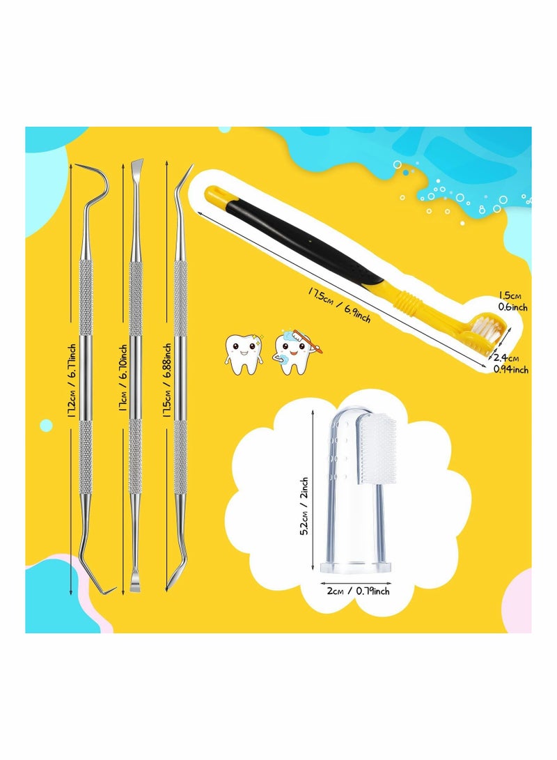 7 Pieces Dog Teeth Cleaning Kit Includes Dental Tooth Scaler and Scraper Stainless Steel Tarter Remover 3 Head Toothbrush Silicone Finger Plaque Tools