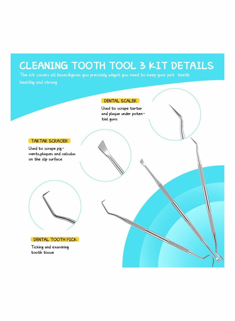 7 Pieces Dog Teeth Cleaning Kit Includes Dental Tooth Scaler and Scraper Stainless Steel Tarter Remover 3 Head Toothbrush Silicone Finger Plaque Tools