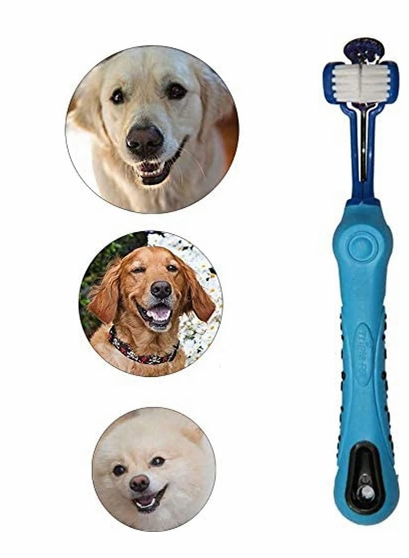 Pet Toothbrush, 2 Pack Three Sided Pet Toothbrush Dog Brush Remove Bad Breath Tartar Teeth Care Dog Cat Cleaning Mouth (Blue, Orange）