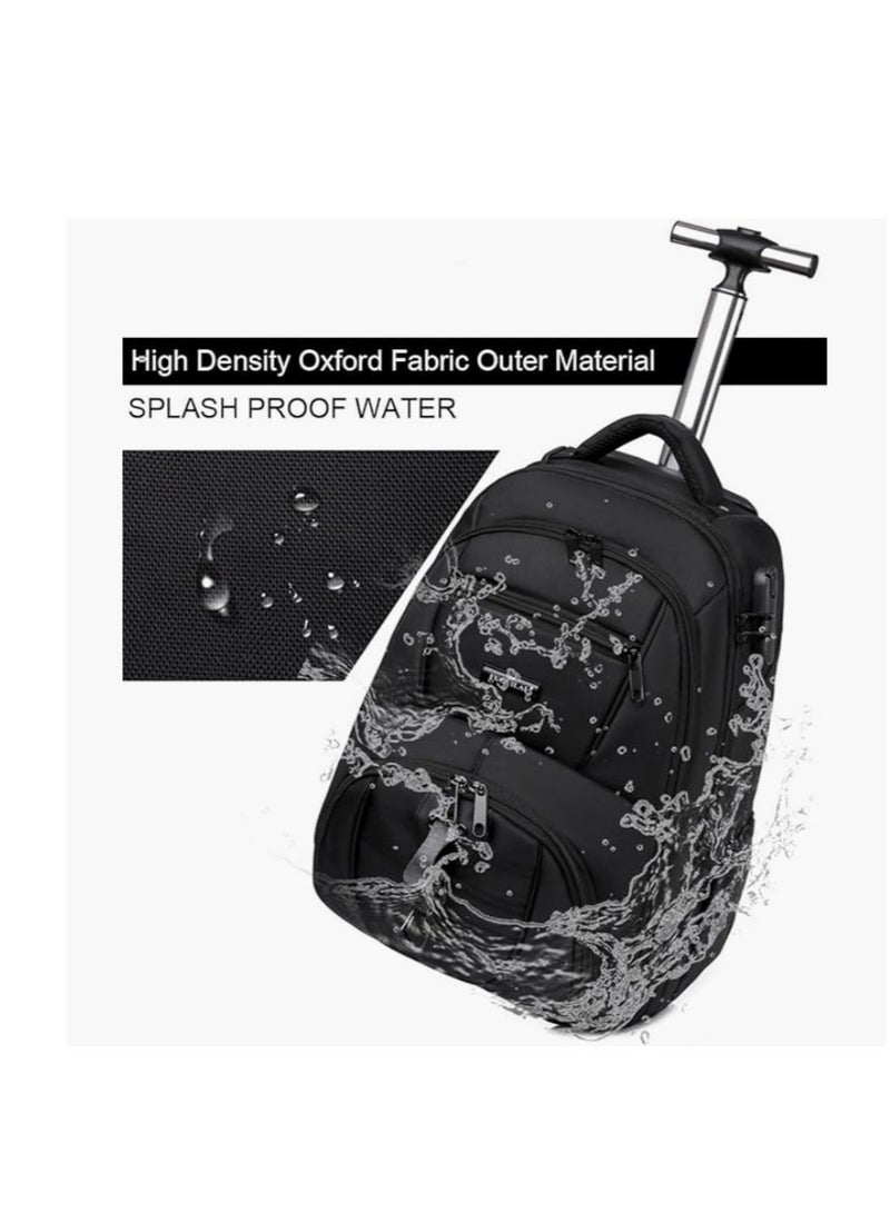 Travel Trolley Bag Rolling Laptop Backpack with Lock for Men Women Travel Backpack with Invisible Wheels Large Capacity Luggage Bag for Notebook Clothes Books Kids School Backpack for Boys Girls