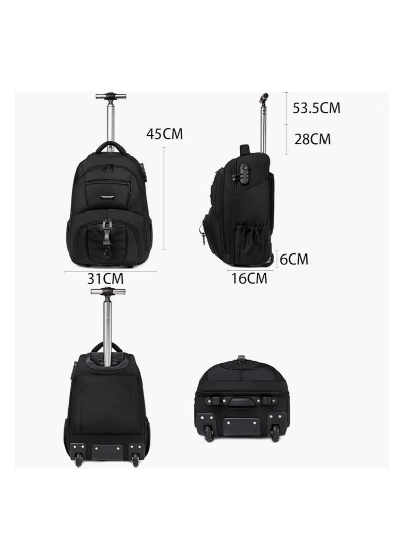 Travel Trolley Bag Rolling Laptop Backpack with Lock for Men Women Travel Backpack with Invisible Wheels Large Capacity Luggage Bag for Notebook Clothes Books Kids School Backpack for Boys Girls