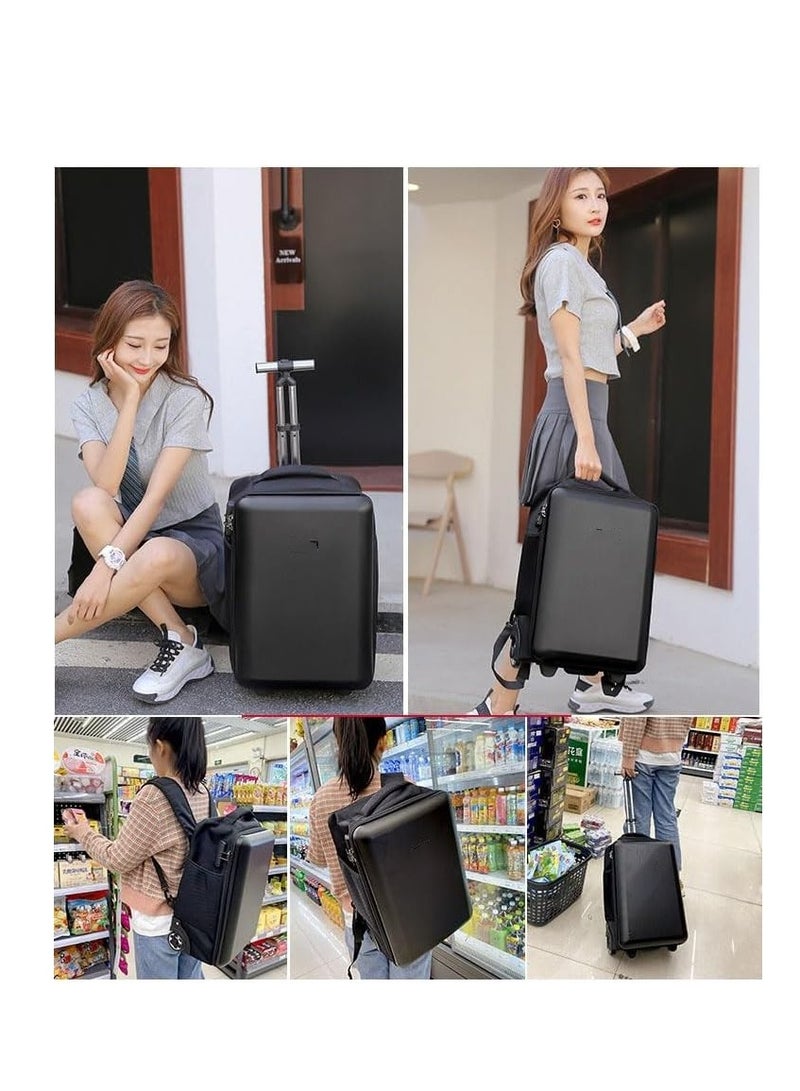 2-1 Hardshell Suitcase Backpack Travel Trolley Case with Shoulder Straps Boys Girls Carry On Luggage Rolling Backpack with Coded Lock Hardside School Bag with Wheel for Kids College Students Teenagers