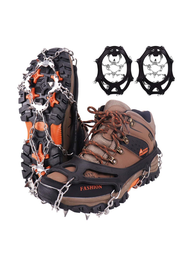 Non-Slip Ice Traction Cleats with 19 Stainless Steel Spikes for Shoes, Ideal for Walking, Jogging, Climbing, Hiking, and Mountaineering in Snow and Ice Conditions.