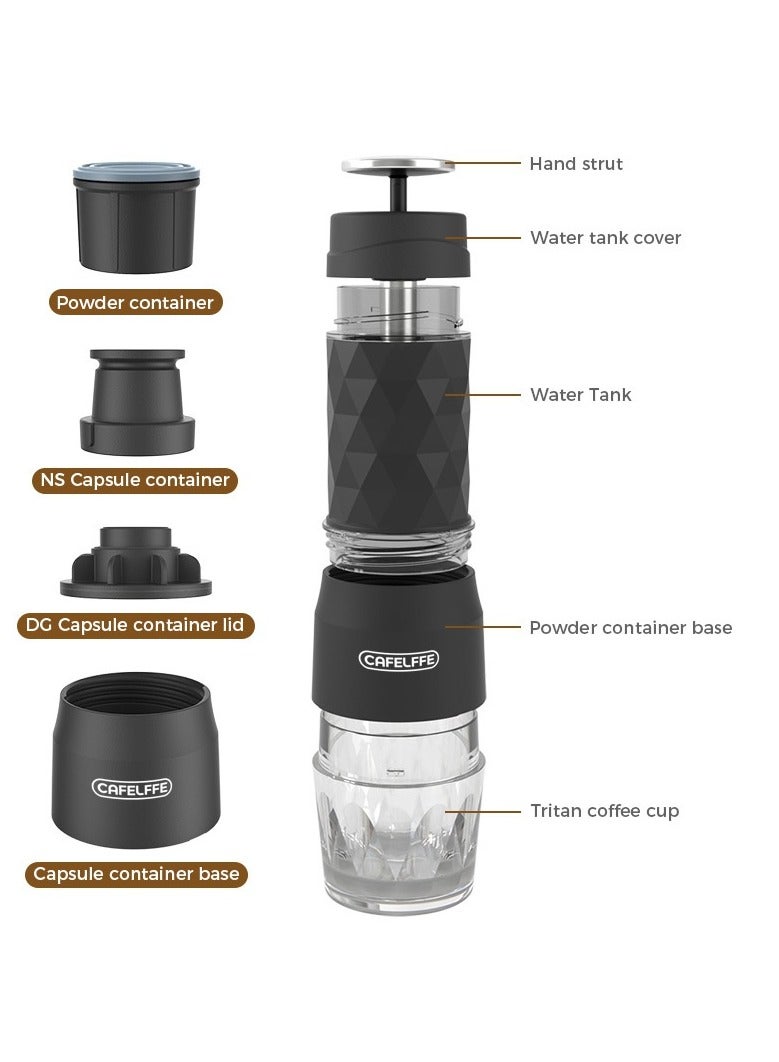 3-in-1 Portable Espresso Maker | Manual Capsule Coffee Machine for Camping, Business, Hiking, and Office