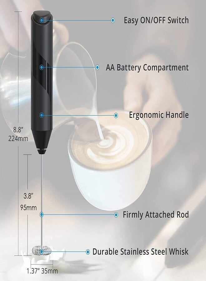 AMLINK Milk Frother Handheld, Electric Frothers, Coffee Frother Mini Whisk, Foam Maker, Drink Mixer for Coffee, Milk, Lattes, Cappuccino Cream Matcha (Black)