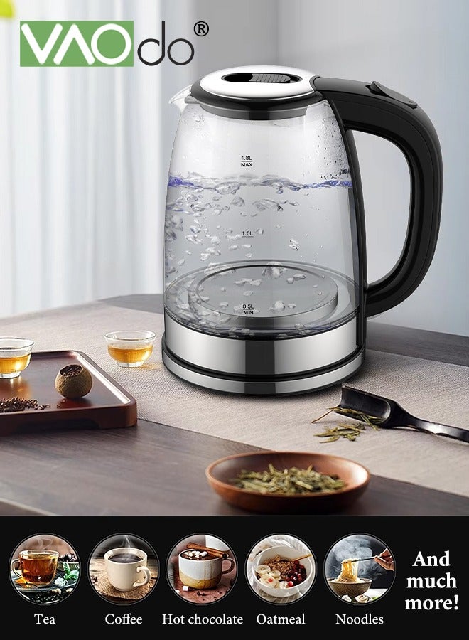 1.8L Electric Kettle 1500W Hot Water Boiler Auto Shut Off and Boil-Dry Protection High Borosilicate Glass BPA Free Fast Boil Electric Water Kettle