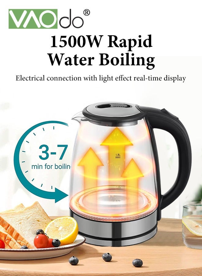 1.8L Electric Kettle 1500W Hot Water Boiler Auto Shut Off and Boil-Dry Protection High Borosilicate Glass BPA Free Fast Boil Electric Water Kettle