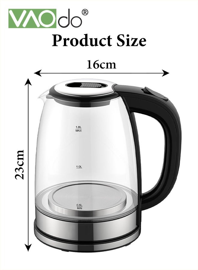 1.8L Electric Kettle 1500W Hot Water Boiler Auto Shut Off and Boil-Dry Protection High Borosilicate Glass BPA Free Fast Boil Electric Water Kettle