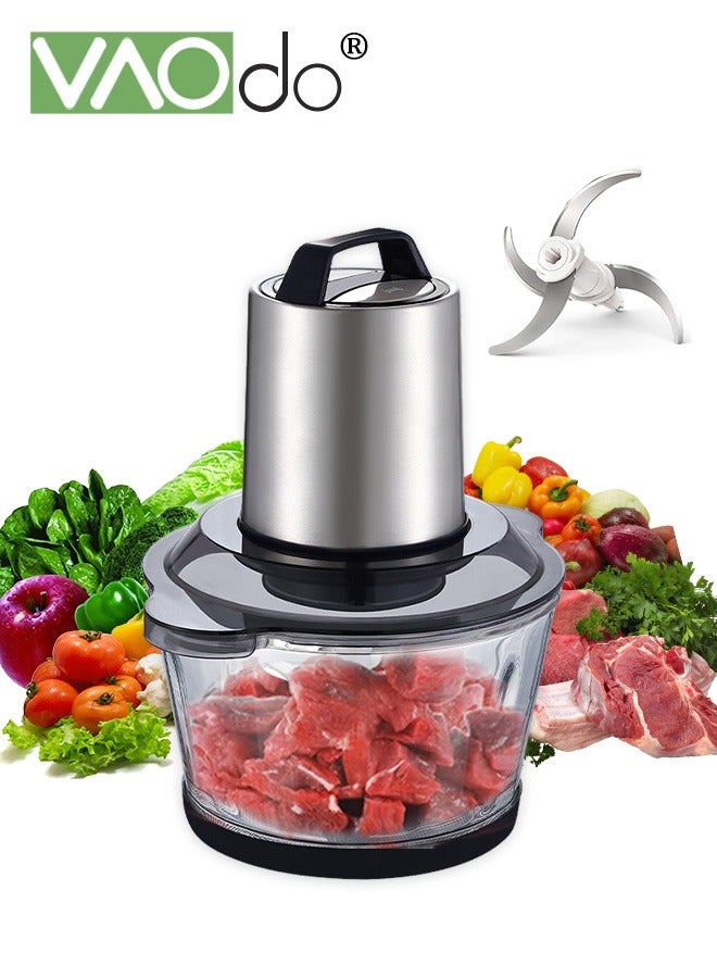 Electric Meat Grinder With 2L borosilicate minced meat bowl,3 Speed Adjustable Stainless Steel Food Processors,250W with 4 Sharp Blades ood Chopper for Egg Whisk for Meat Onion Vegetables Fruits Meat