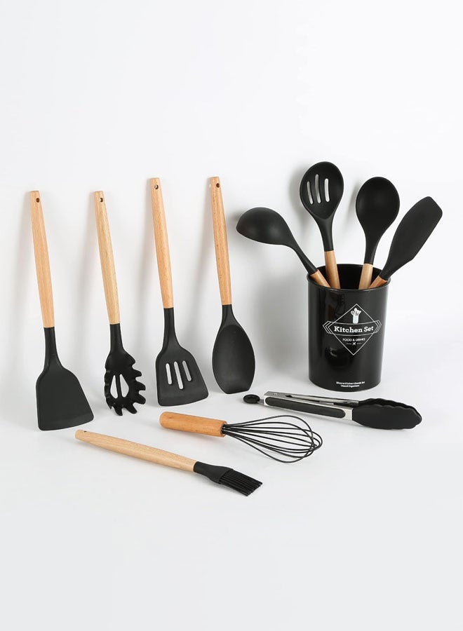 12-Piece Non-Stick Silicone Cooking Utensils Set Black