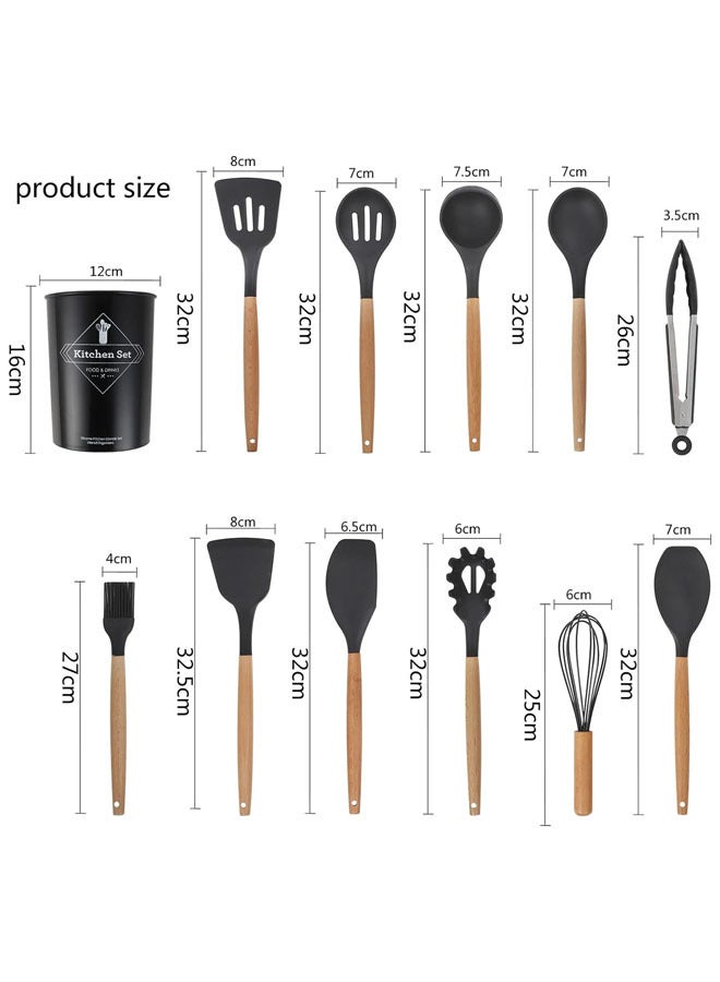 12-Piece Non-Stick Silicone Cooking Utensils Set Black