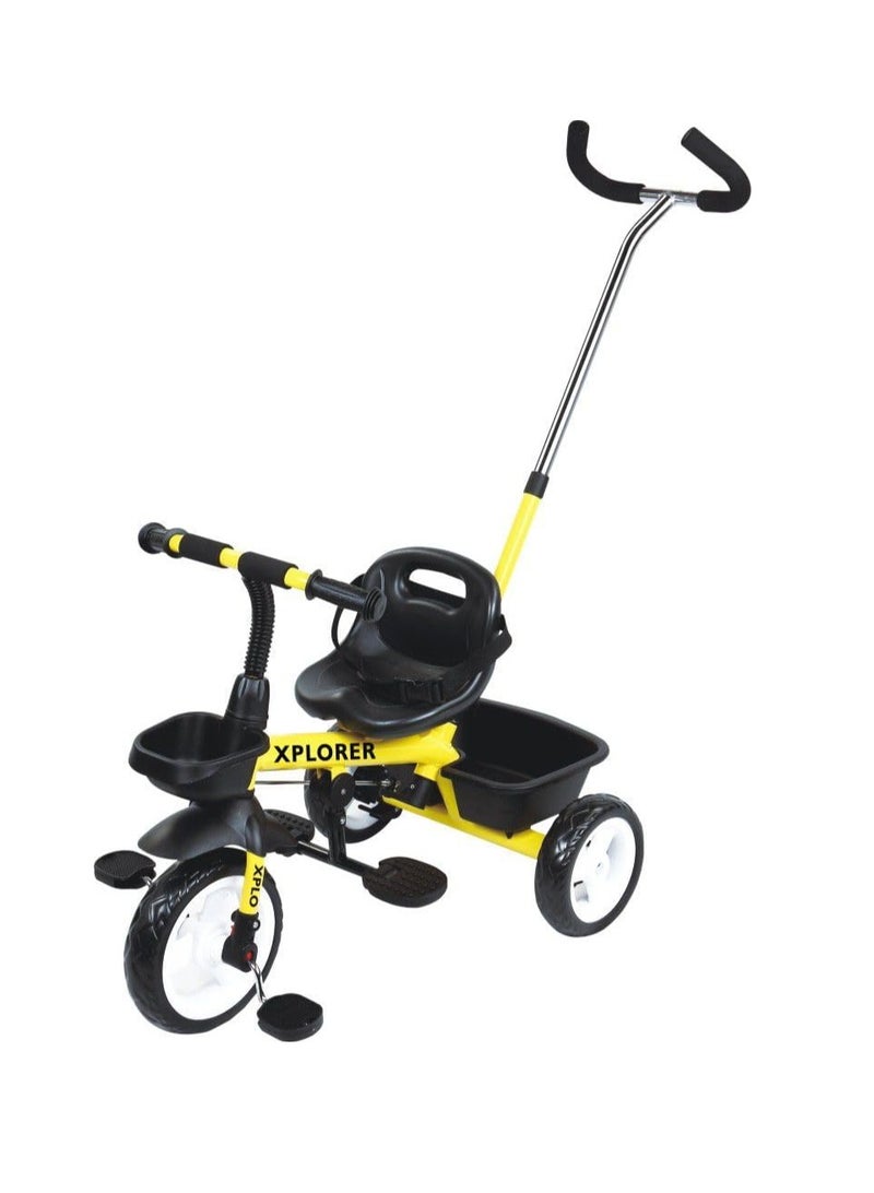 Tricycle Stroller, Baby Push Trike, Kids First Bike, Pushchair, with Parent Handle (Yellow)