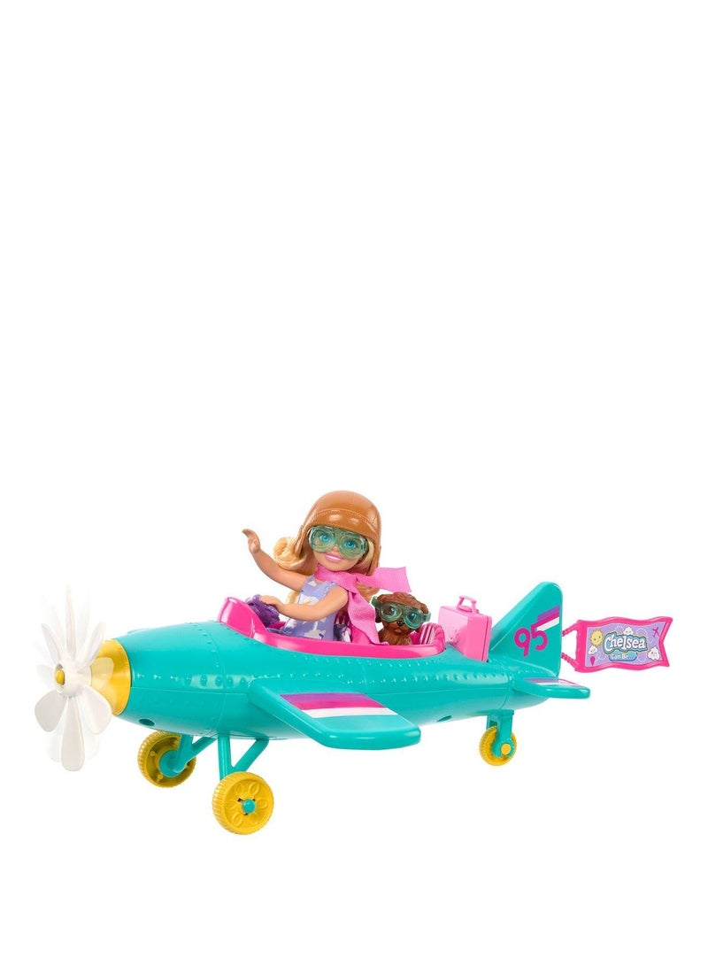 Chelsea Plane Doll & Playset, 2-Seater Aircraft with Spinning Propellor & 7 Accessories