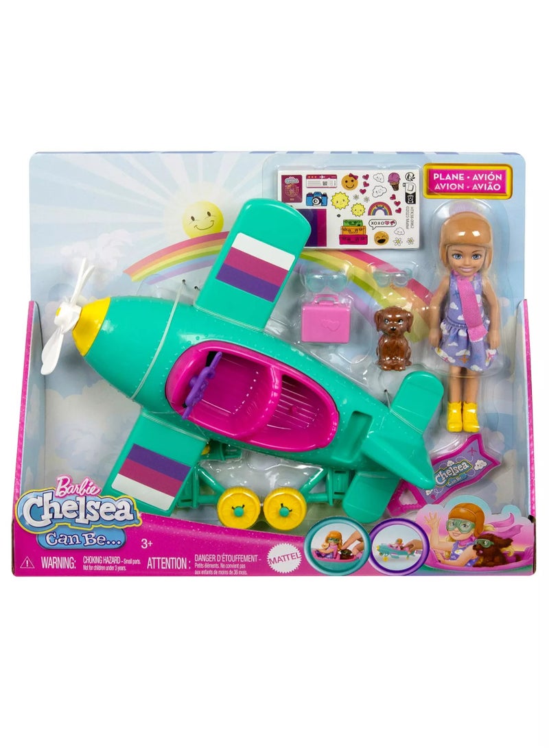 Chelsea Plane Doll & Playset, 2-Seater Aircraft with Spinning Propellor & 7 Accessories