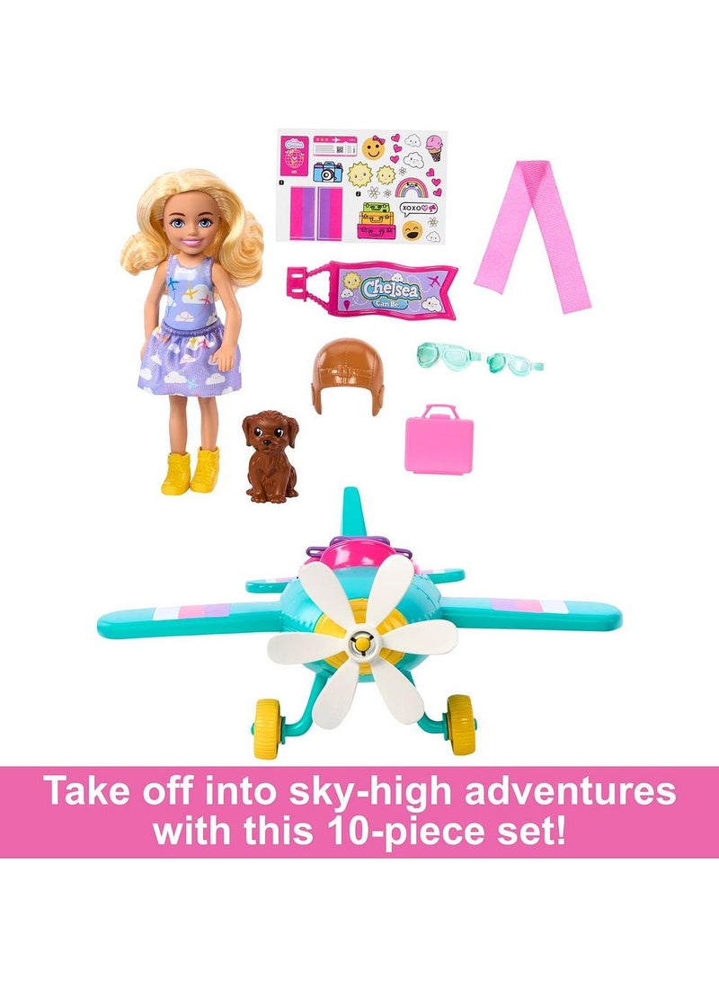 Chelsea Plane Doll & Playset, 2-Seater Aircraft with Spinning Propellor & 7 Accessories