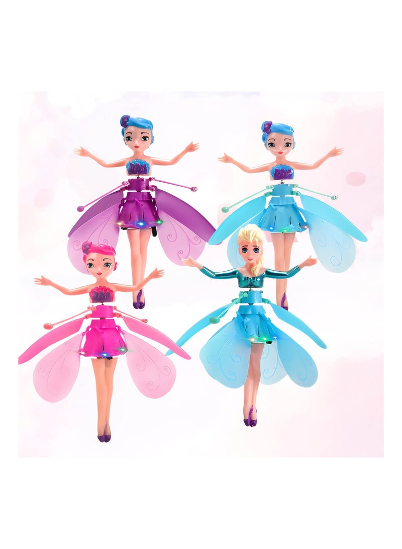 Remote Control Flying Fairy Princess Doll - 4 Pack Sky Dancers, Induction Control Pixie Toys for Girls, Mini Drone Flying Dolls for Kids. Perfect Gift for Young Dreamers!