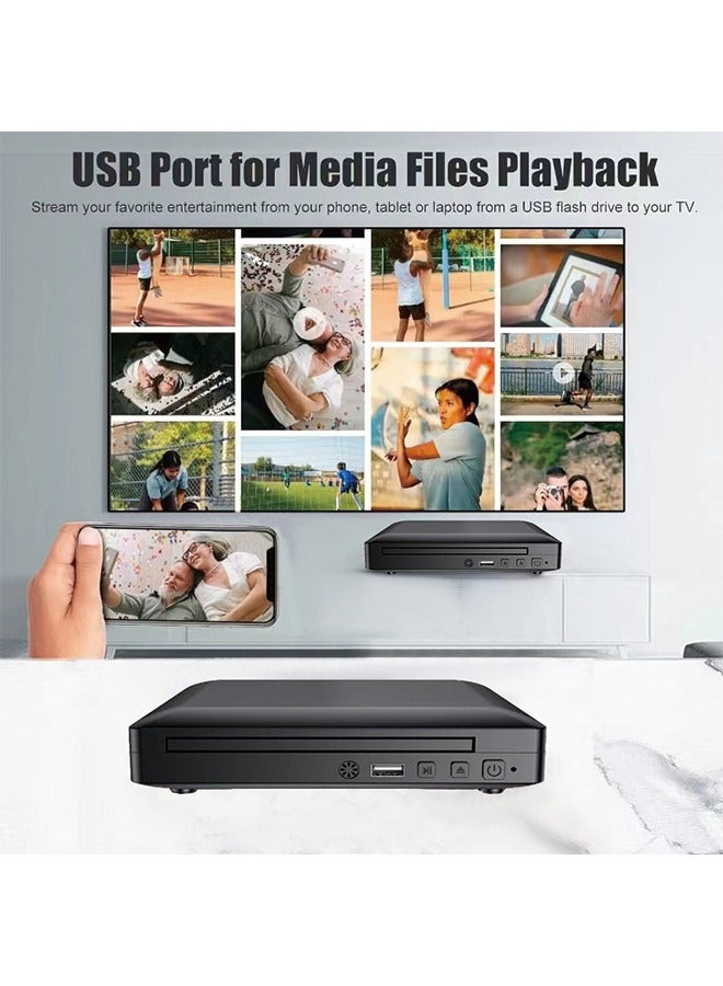 Mini HD DVD Player, CD Players for Home, DVD Players for TV, HDMI and RCA Cable Included, Up-Convert to HD 1080p, All Region, Breakpoint Memory, Built-in PAL/NTSC, USB 2.0