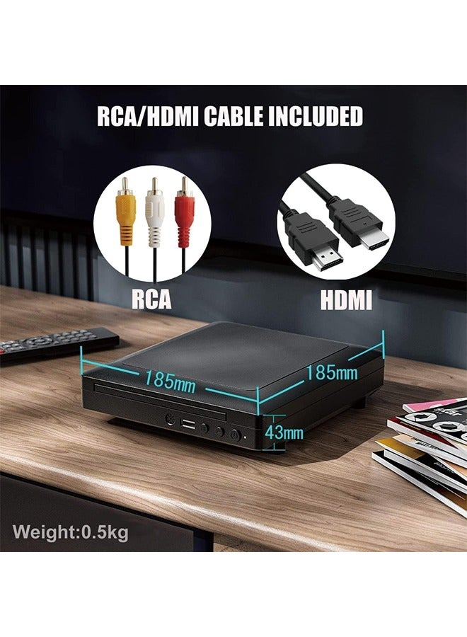 Mini HD DVD Player, CD Players for Home, DVD Players for TV, HDMI and RCA Cable Included, Up-Convert to HD 1080p, All Region, Breakpoint Memory, Built-in PAL/NTSC, USB 2.0