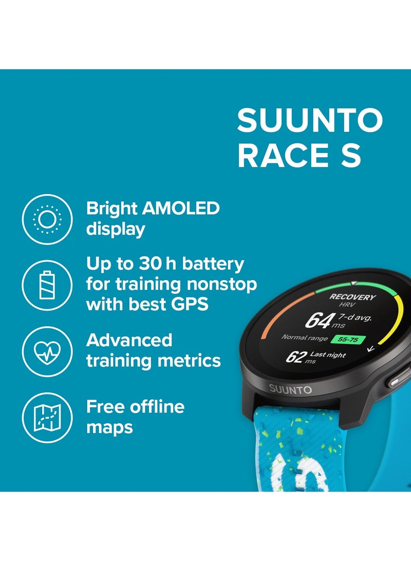 Race S Stainless Performance Watch | 45mm HD AMOLED Screen, Digital Crown, HRV, Race, Train, Recover, Long Battery, Offline Maps, Dual-band GPS/GNSS, 95+ Sports Mode, Planner - Power Blue