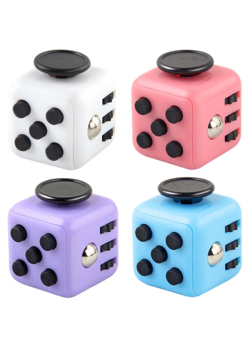 4 Pack Stress Relief Fidget Cube Toys Ideal For All Ages Office Classroom Fun Gift White Pink Purple Blue