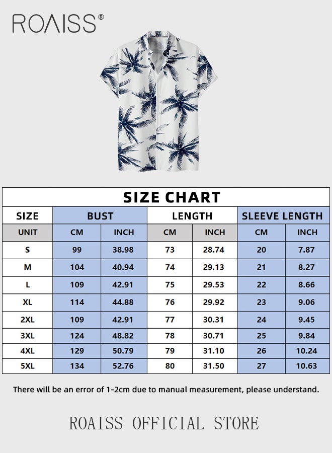 Short Sleeve Tropical Print Shirt for Men Casual Lapel Collar Button down Shirts Comfy and Breathable Shirts Ideal for Holiday or Daily Wear Men's Stylish Versatile V Neck Beach Shirts