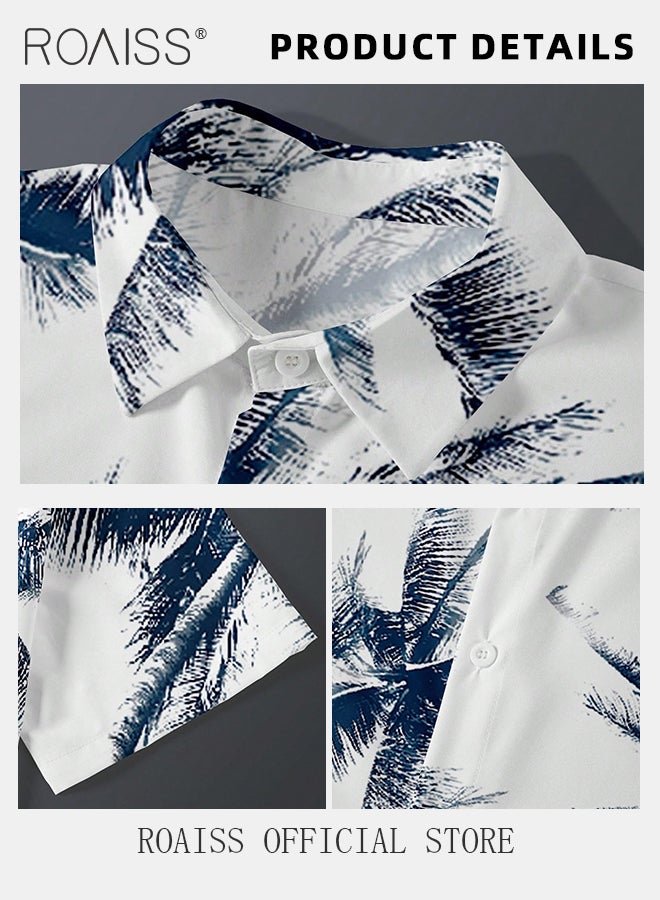 Short Sleeve Tropical Print Shirt for Men Casual Lapel Collar Button down Shirts Comfy and Breathable Shirts Ideal for Holiday or Daily Wear Men's Stylish Versatile V Neck Beach Shirts