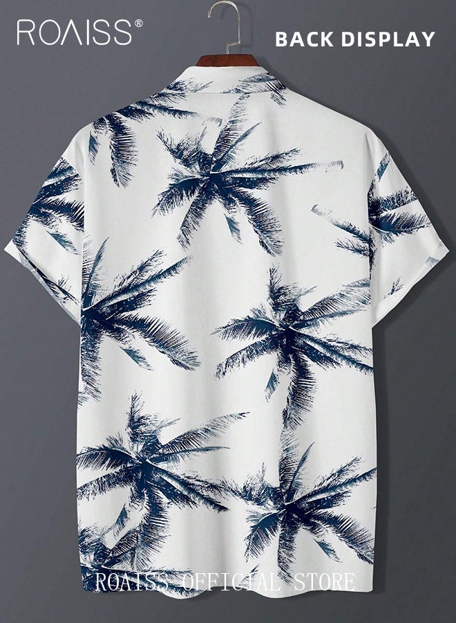 Short Sleeve Tropical Print Shirt for Men Casual Lapel Collar Button down Shirts Comfy and Breathable Shirts Ideal for Holiday or Daily Wear Men's Stylish Versatile V Neck Beach Shirts