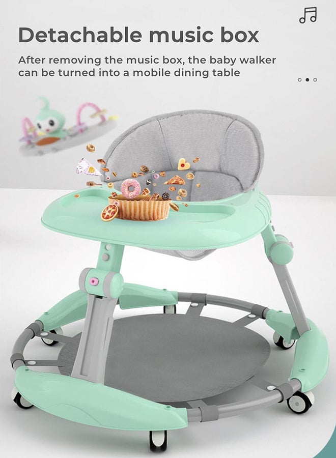 3 In 1 Foldable Baby Walkers With Adjustable Height, Activity Center Toys Tray With Music