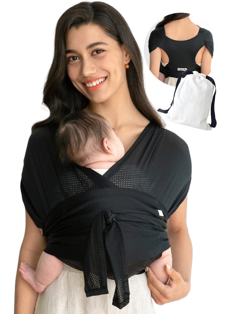 Breathable Summer Mesh Baby Carrier Wrap - Easy Hands-Free Wear for Newborns and Kids Up to 44lbs - Moisture-Wicking Soft Fabric (Black)