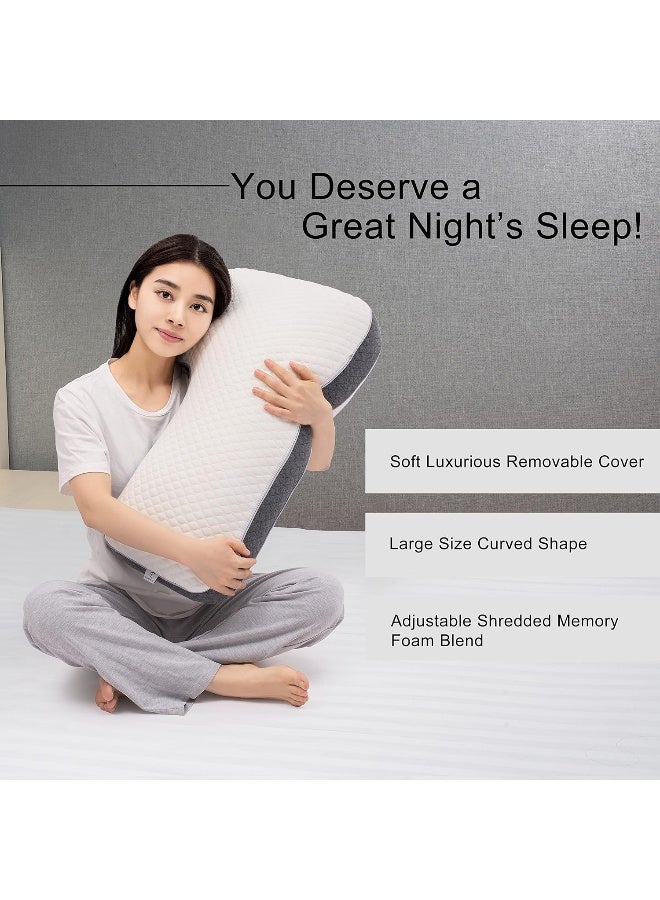 L Shaped Pillow Side Sleeper Pillow for Neck and Shoulder Pain Relief – Adjustable Shredded Memory Foam - Cervical Shoulder Pillow for Back Sleepers - Boomerang Pillows Orthopedic Contour for Sleeping