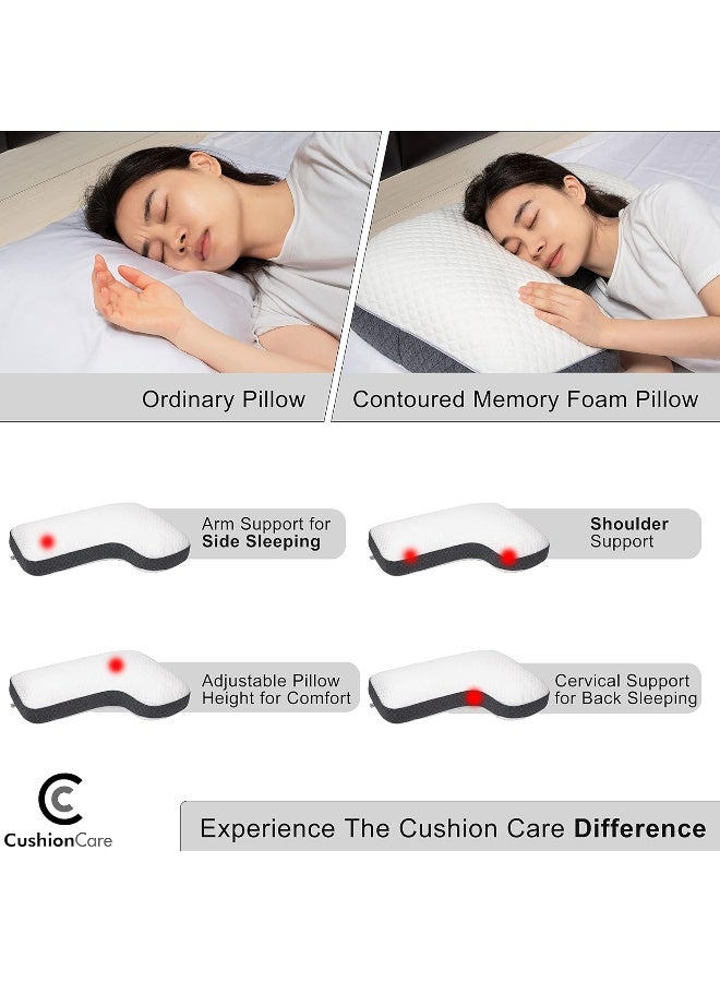 L Shaped Pillow Side Sleeper Pillow for Neck and Shoulder Pain Relief – Adjustable Shredded Memory Foam - Cervical Shoulder Pillow for Back Sleepers - Boomerang Pillows Orthopedic Contour for Sleeping