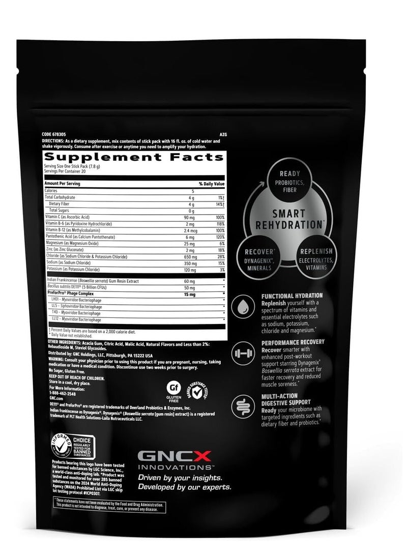 GNC AMP Amplified Hydration | Enhanced Electrolyte & Healthy Digestion Complex | Tropical Punch | 20 Count