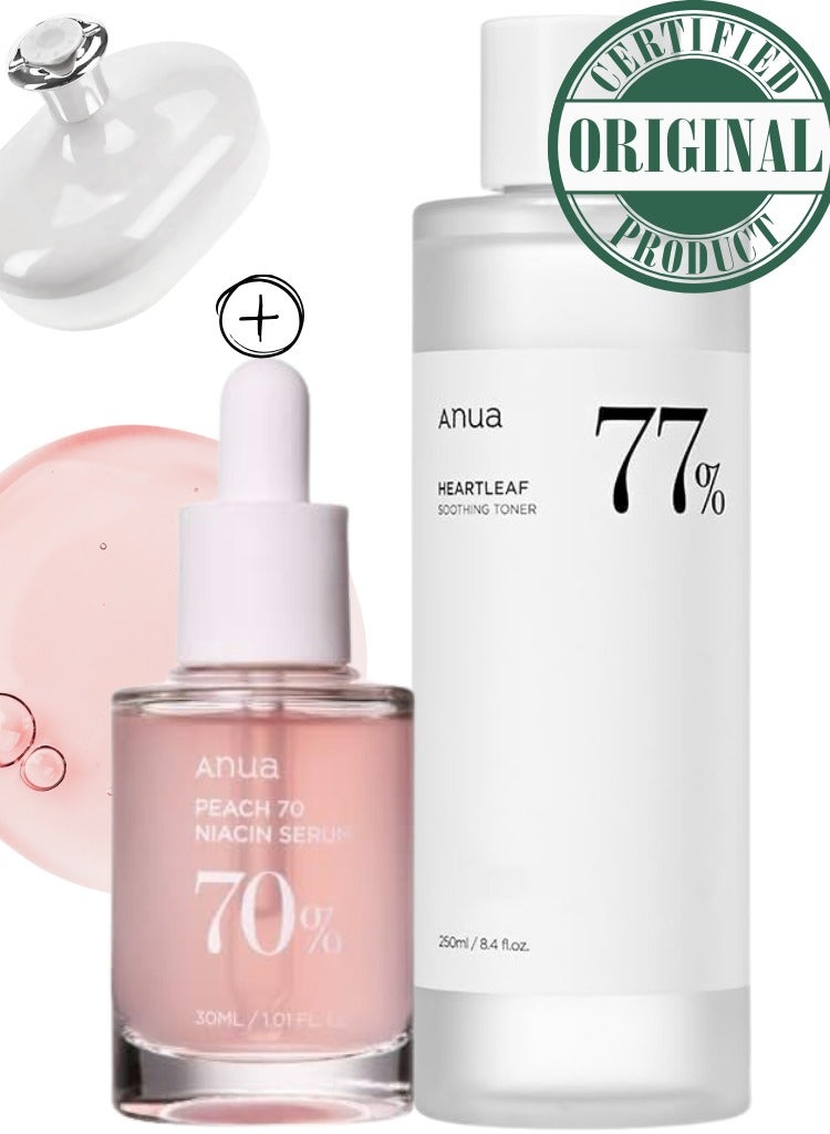 Brightening and Soothing Skincare Set - 77 Soothing Toner and Peach 70% Niacinamide Serum for Hydrated - Even-Toned - and Radiant Skin - Face Scrubber - 280ml