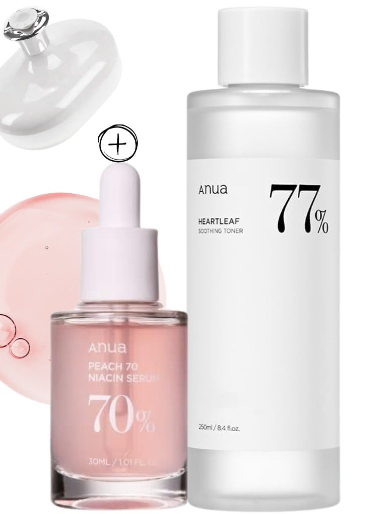 Brightening and Soothing Skincare Set - 77 Soothing Toner and Peach 70% Niacinamide Serum for Hydrated - Even-Toned - and Radiant Skin - Face Scrubber - 280ml