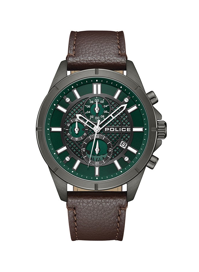 Men's Burbank Green Dial Chocolate Brown Leather Strap Gents Chronograph Watch With Stainless Steel Case