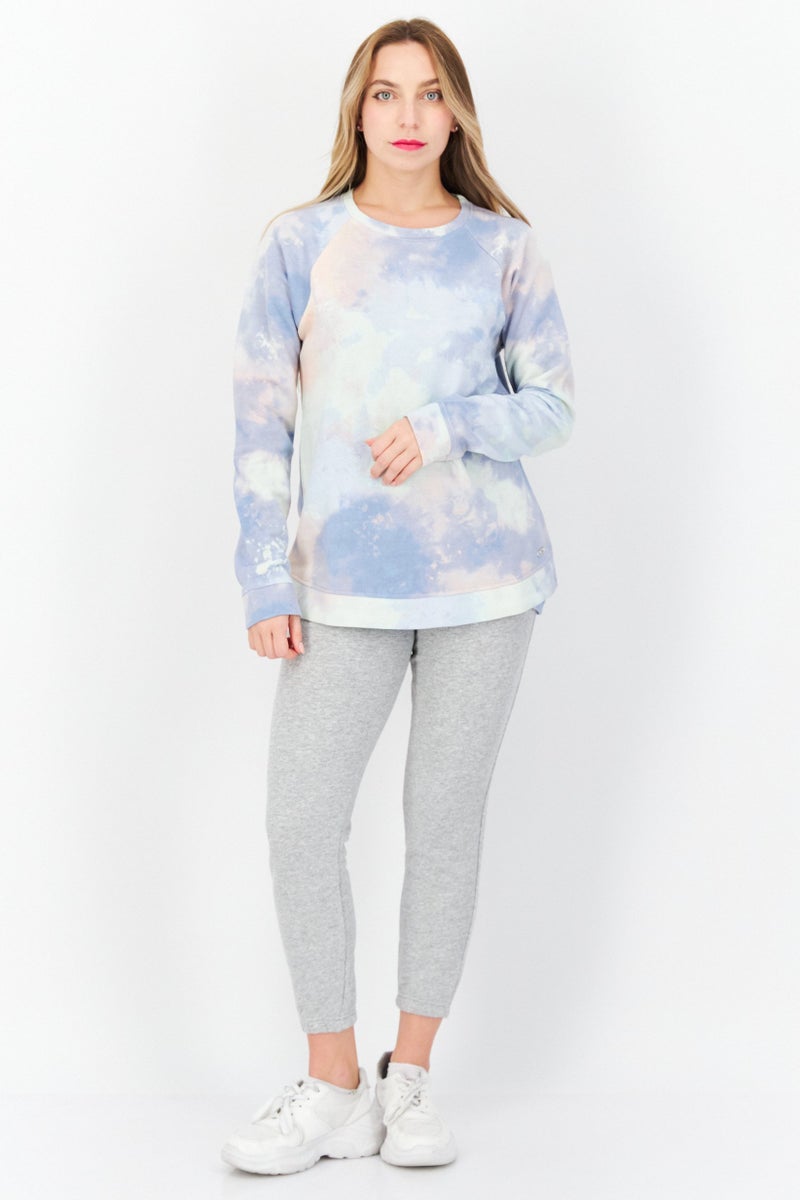 Women Crew Neck Long Sleeve Tie Dye Sweatshirt, Sage Combo