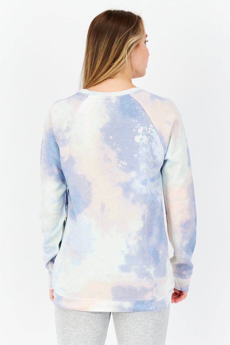 Women Crew Neck Long Sleeve Tie Dye Sweatshirt, Sage Combo