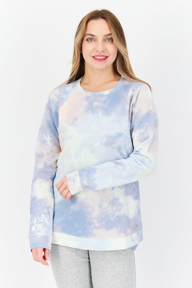 Women Crew Neck Long Sleeve Tie Dye Sweatshirt, Sage Combo