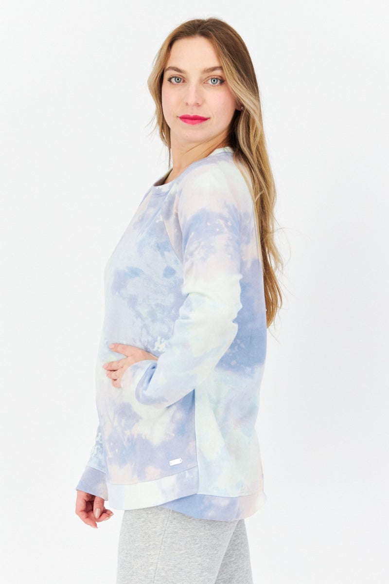 Women Crew Neck Long Sleeve Tie Dye Sweatshirt, Sage Combo