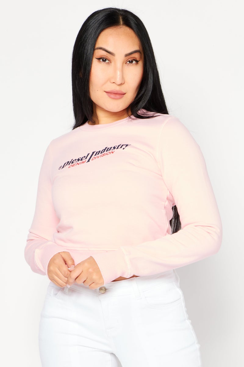 Women Crew Neck Long Sleeve Brand Logo Sweatshirt, Pink