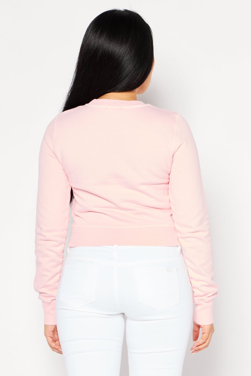 Women Crew Neck Long Sleeve Brand Logo Sweatshirt, Pink