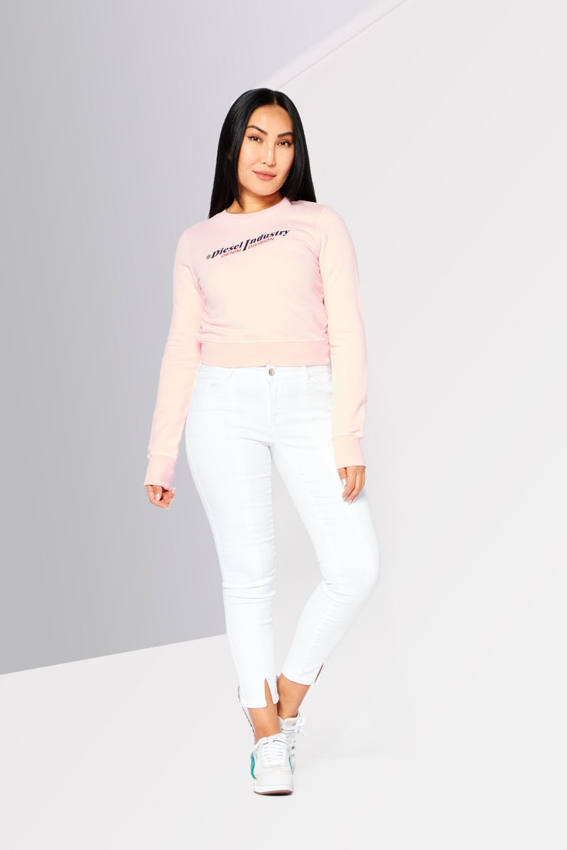 Women Crew Neck Long Sleeve Brand Logo Sweatshirt, Pink