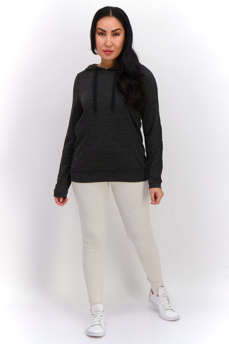 Women Hooded Long Sleeve Heather Sweatshirt, Charcoal