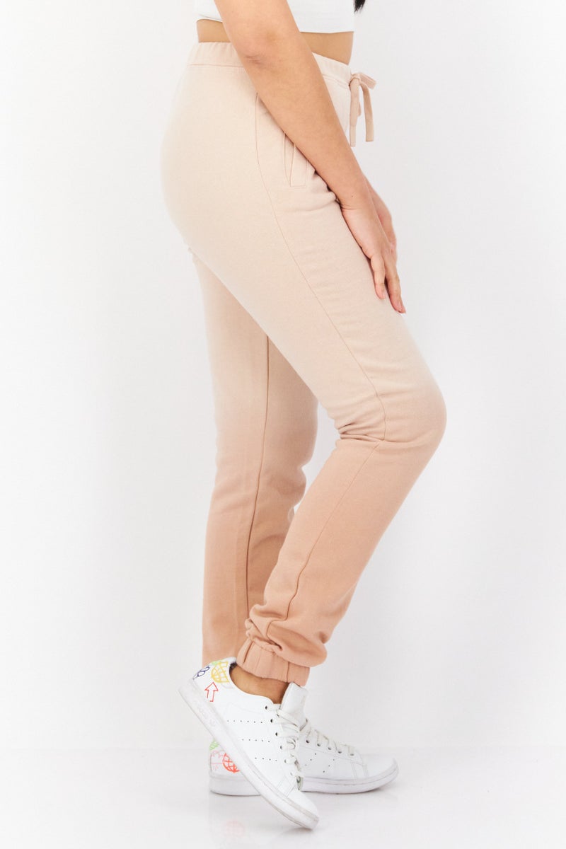 Women Regular Fit Plain Sweatspants, Tan