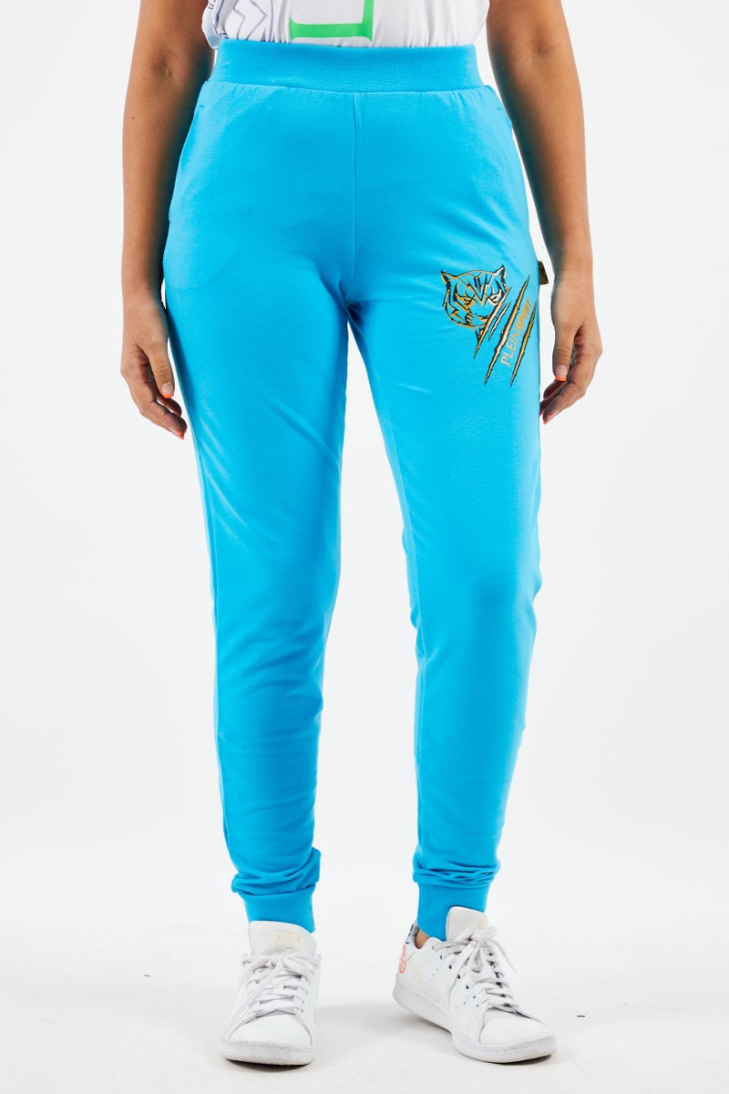 Women Sportswear Fit Brand Logo Training Pants, Light Blue