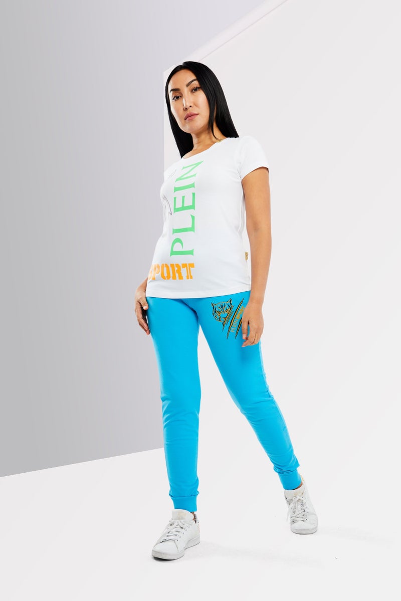 Women Sportswear Fit Brand Logo Training Pants, Light Blue