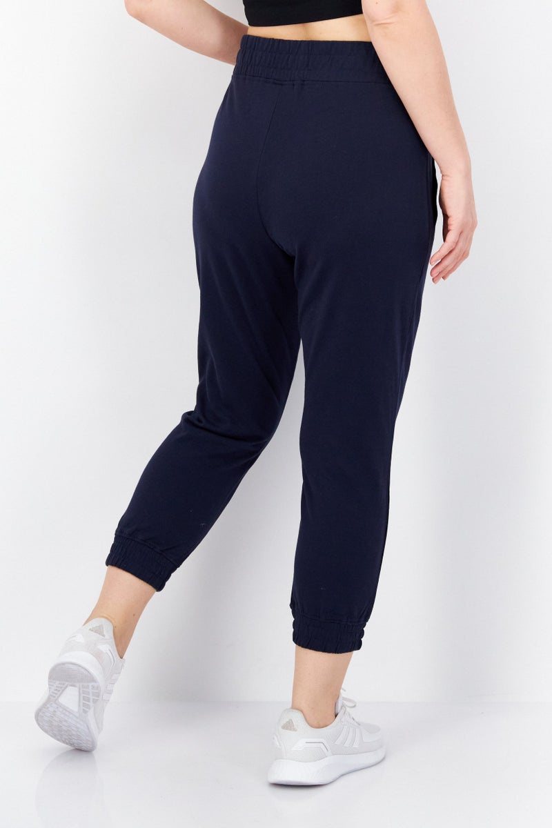 Women Regular Fit Brand Logo Jogger Pants, Navy Blue