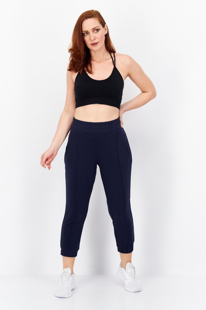 Women Regular Fit Brand Logo Jogger Pants, Navy Blue