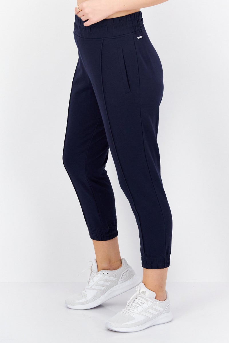 Women Regular Fit Brand Logo Jogger Pants, Navy Blue