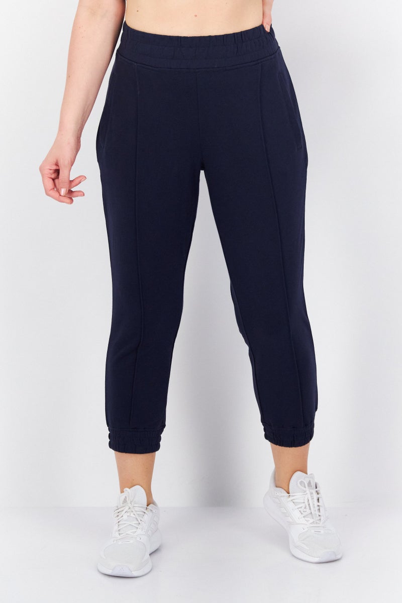 Women Regular Fit Brand Logo Jogger Pants, Navy Blue